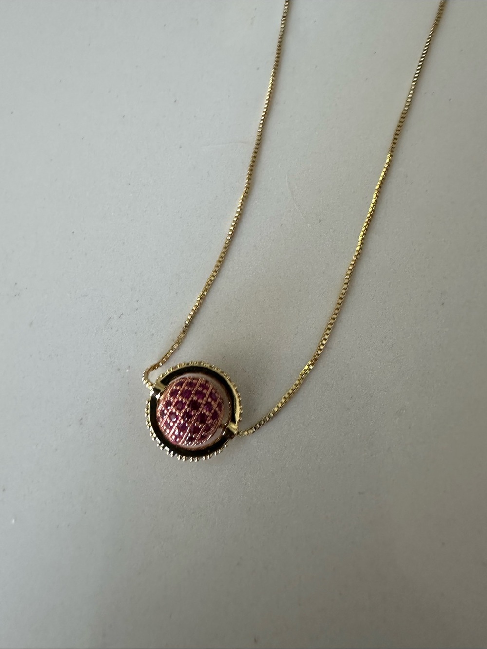 Pink Gemstone Silver Necklace with Pavé Pendant
